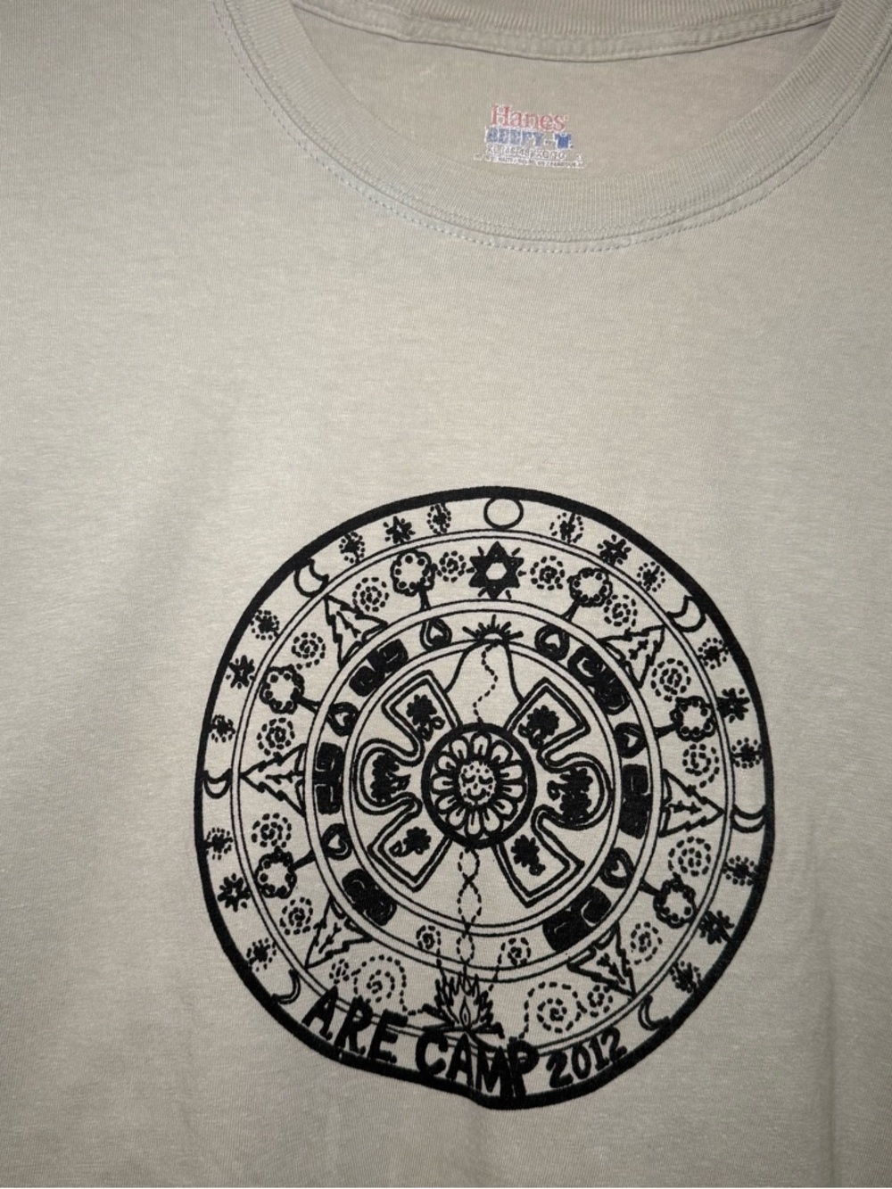 Hanes Cream Short Sleeve T-Shirt with Black Circular Graphic